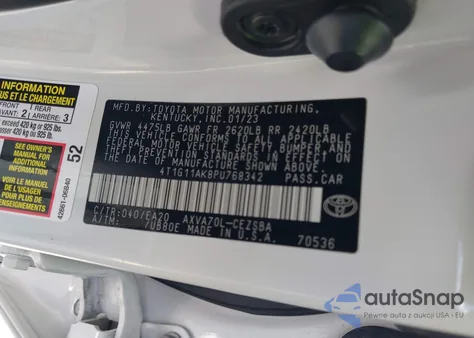 2023 Toyota Camry Se z USA, uszkodzony, nr VIN 4T1G11AK8PU768342